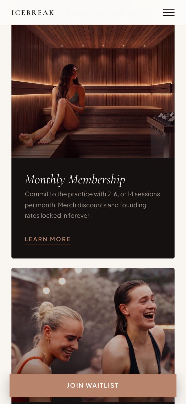 Icebreak, Every breakpoint on a phone, membership page