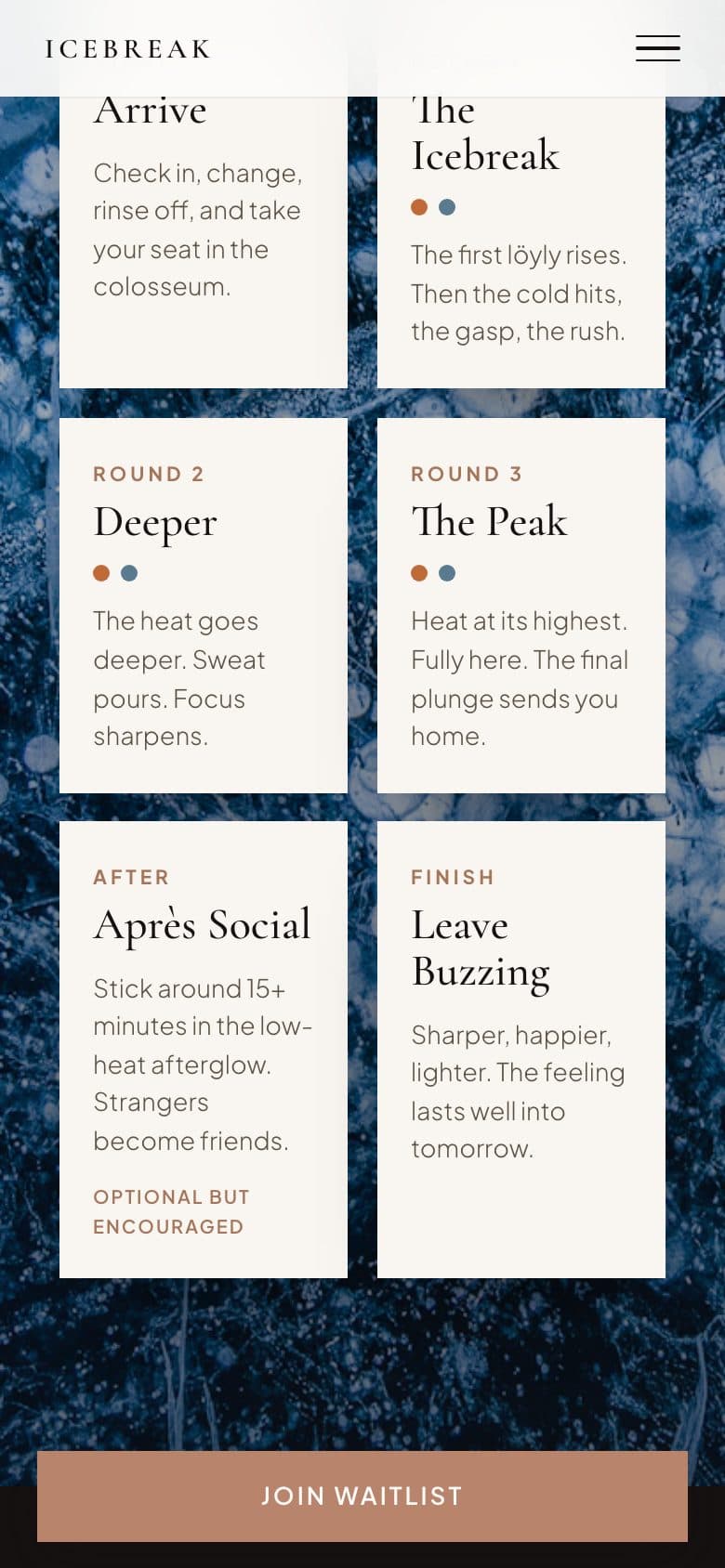 Icebreak, Every breakpoint on a phone, the session sequence